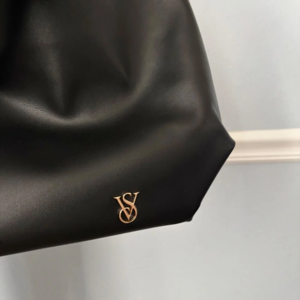 Victoria's Secret Black Bow Tote Bag Purse Faux Leather Nwt